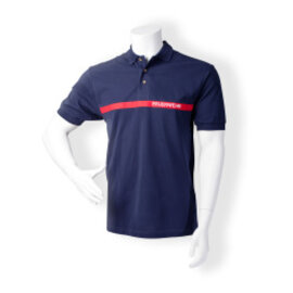 Poloshirt Kurzarm, navyblau, mit rundumlaufendem rotem Streifen