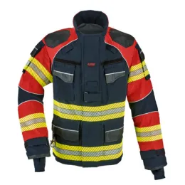 Einsatzjacke THL X-pro Solution, dunkelblau/rot, Rückenaufdruck FEUERWEHR silber reflektierend