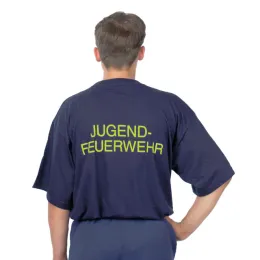 T-Shirt dunkelblau, Aufdruck neongelb