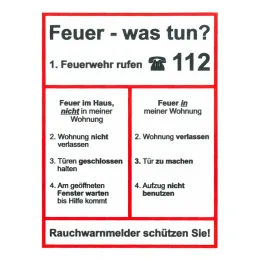 Hinweisschild „Feuer - was tun ?“