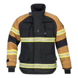 Einsatzjacke X-Pro Dynamic, schwarzblau/sand, Rückenaufdruck FEUERWEHR silber reflektierend